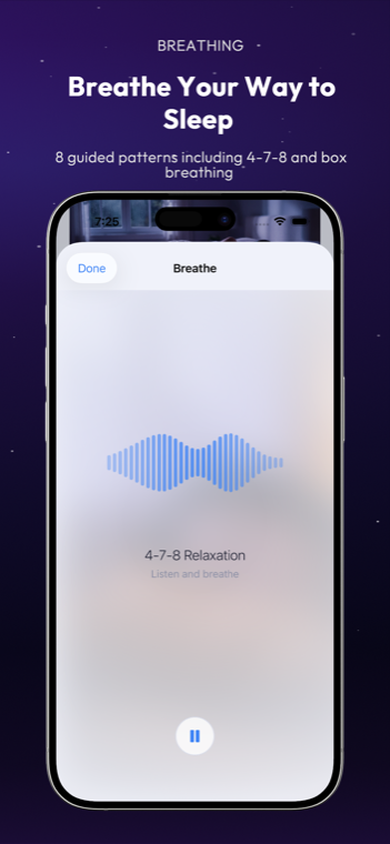 Drowze guided breathing with animated 4-7-8 wave