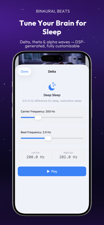 Drowze binaural beats with delta, theta, alpha, beta presets