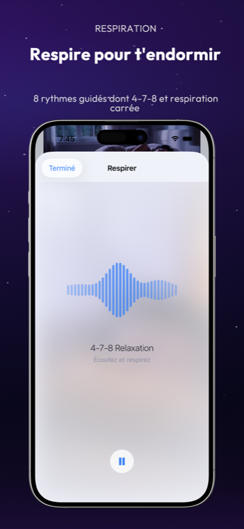 Drowze guided breathing with animated 4-7-8 wave