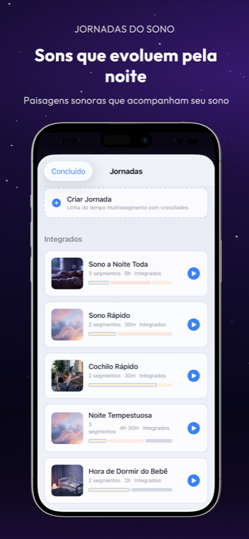Drowze Jornadas de Sono list with built-in multi-segment timelines